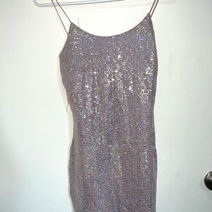 Holographic Silver Sequin Slip Dress (perfect for a night out)